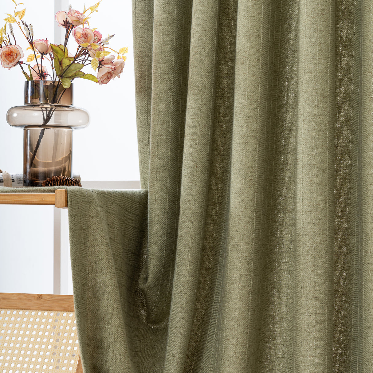 Marisel Herringbone Pinstripe Premium Linen Blended Curtain Pleated