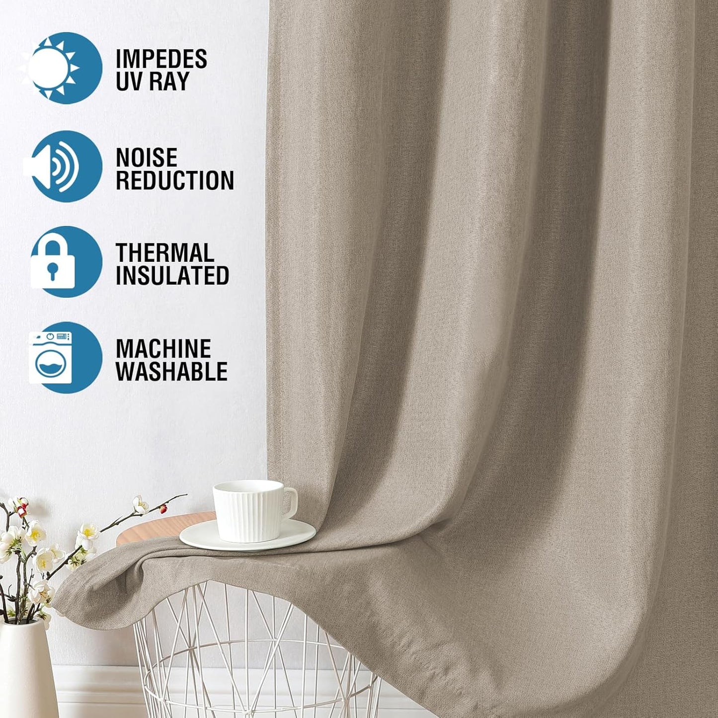 Blackout Fine Line Faux Linen Curtains