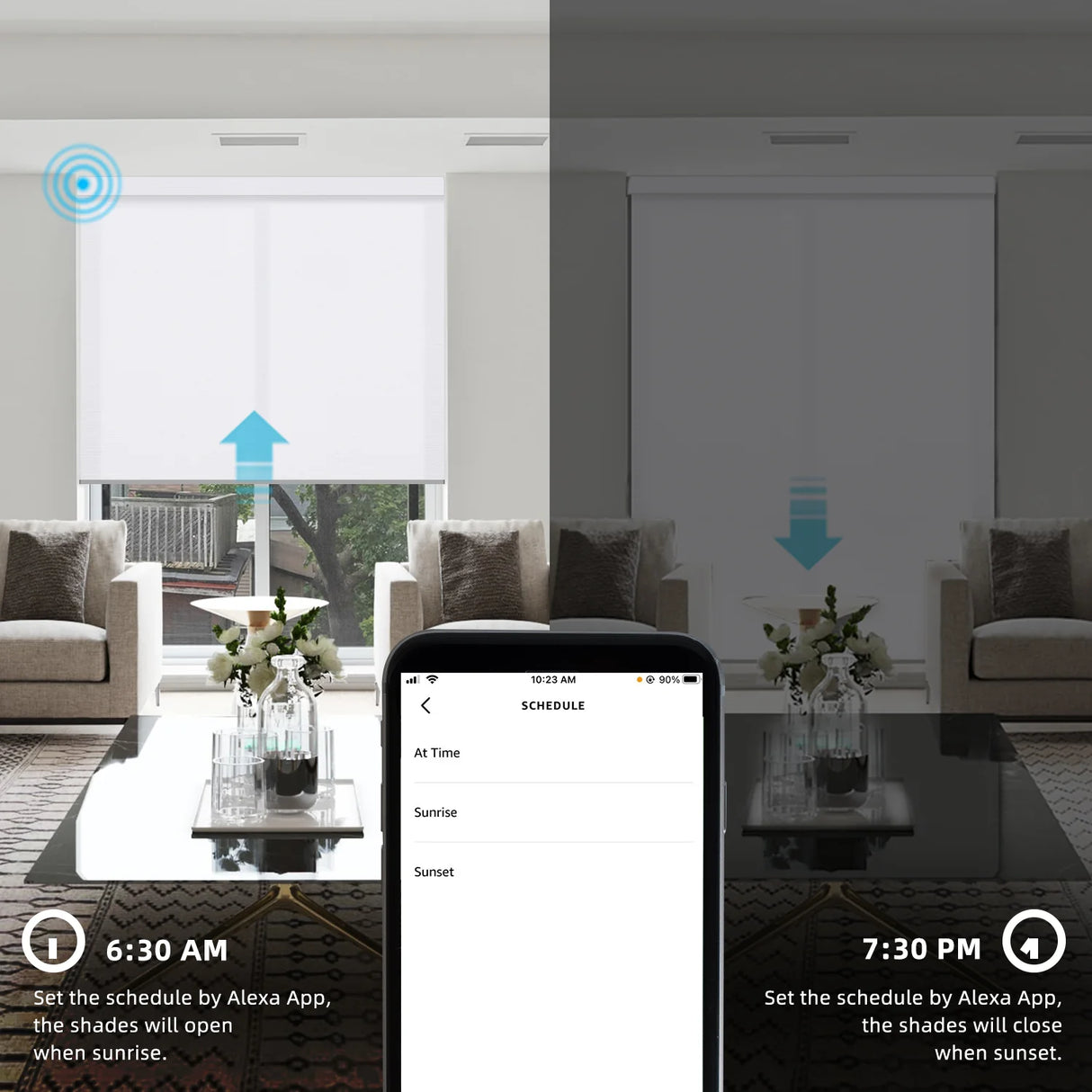 Motorized Light Filtering Roller Shades 70% Blackout Essential