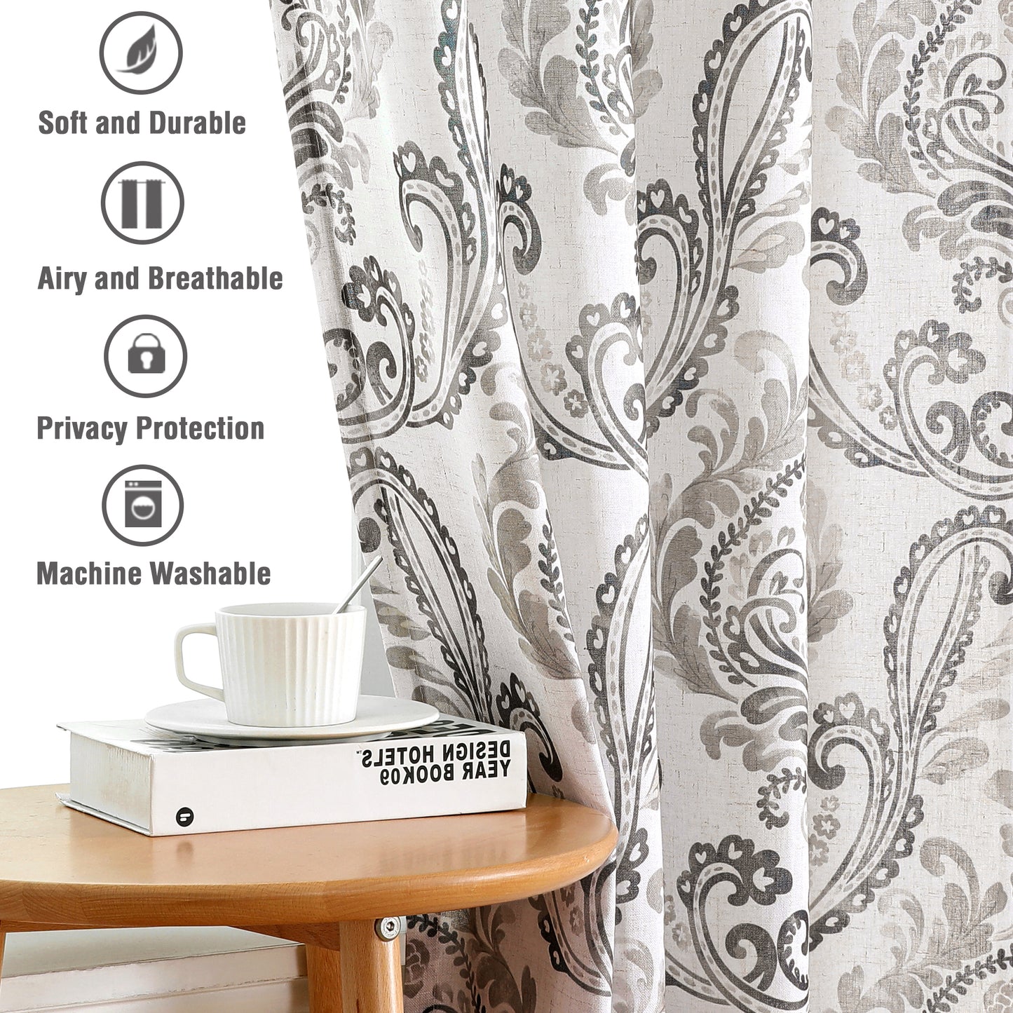 Printed Floral Linen Sheer Curtains