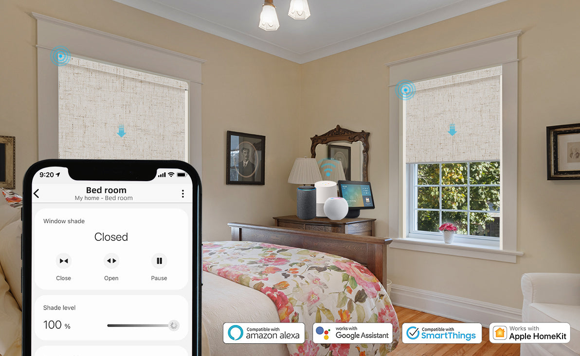 Motorized Roller Shades 100% Blackout Linen