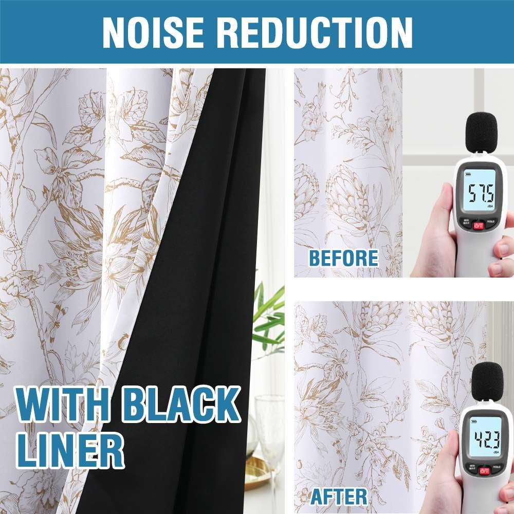 H.VERSAILTEX 100% Blackout Curtains Camellia Floral Printed Drapes Leah Floral Thermal Bedroom Curtains for Living room with Black Liner 2 Panels,52" x 108",Taupe