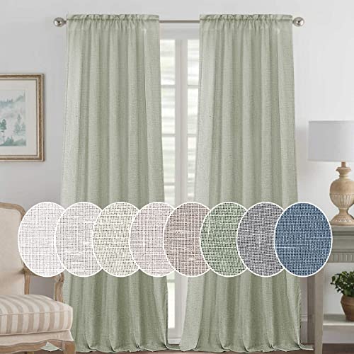 Natural Linen Blended Curtains Light Filtering Rod Pocket Sheer Curtains