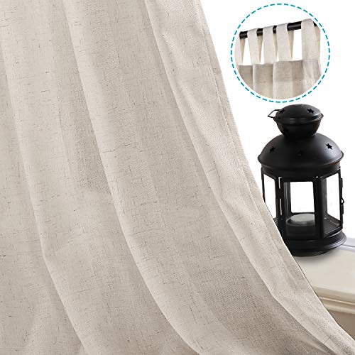 Linen Curtains Natural Linen Blended Tab Top Light Filtering Sheer Curtains