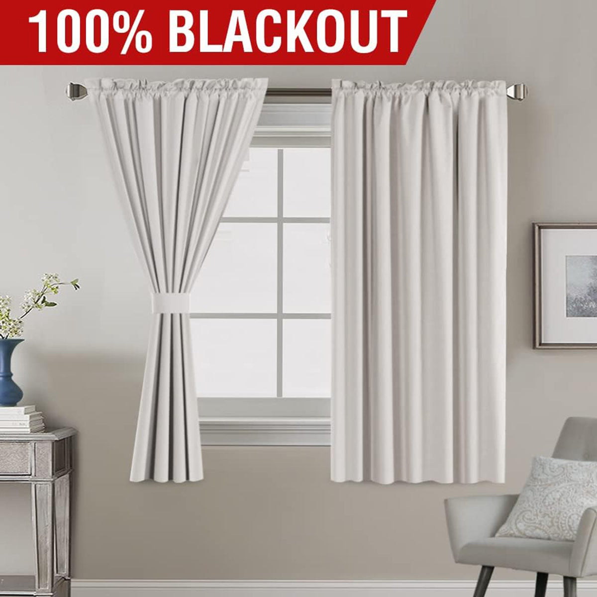 Full Light Blocking Thermal Insulated Curtain Draperies with Soft White Coating