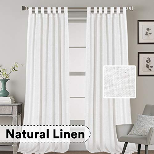 Linen Curtains Natural Linen Blended Tab Top Light Filtering Sheer Curtains