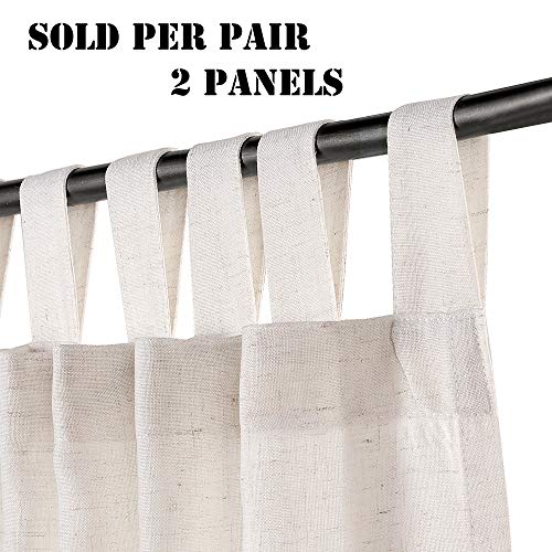 Linen Curtains Natural Linen Blended Tab Top Light Filtering Sheer Curtains