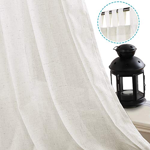Linen Curtains Natural Linen Blended Tab Top Light Filtering Sheer Curtains