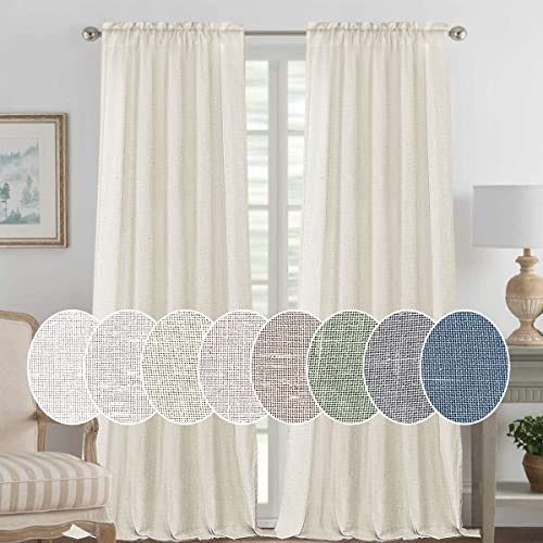Natural Linen Blended Curtains Light Filtering Rod Pocket Sheer Curtains