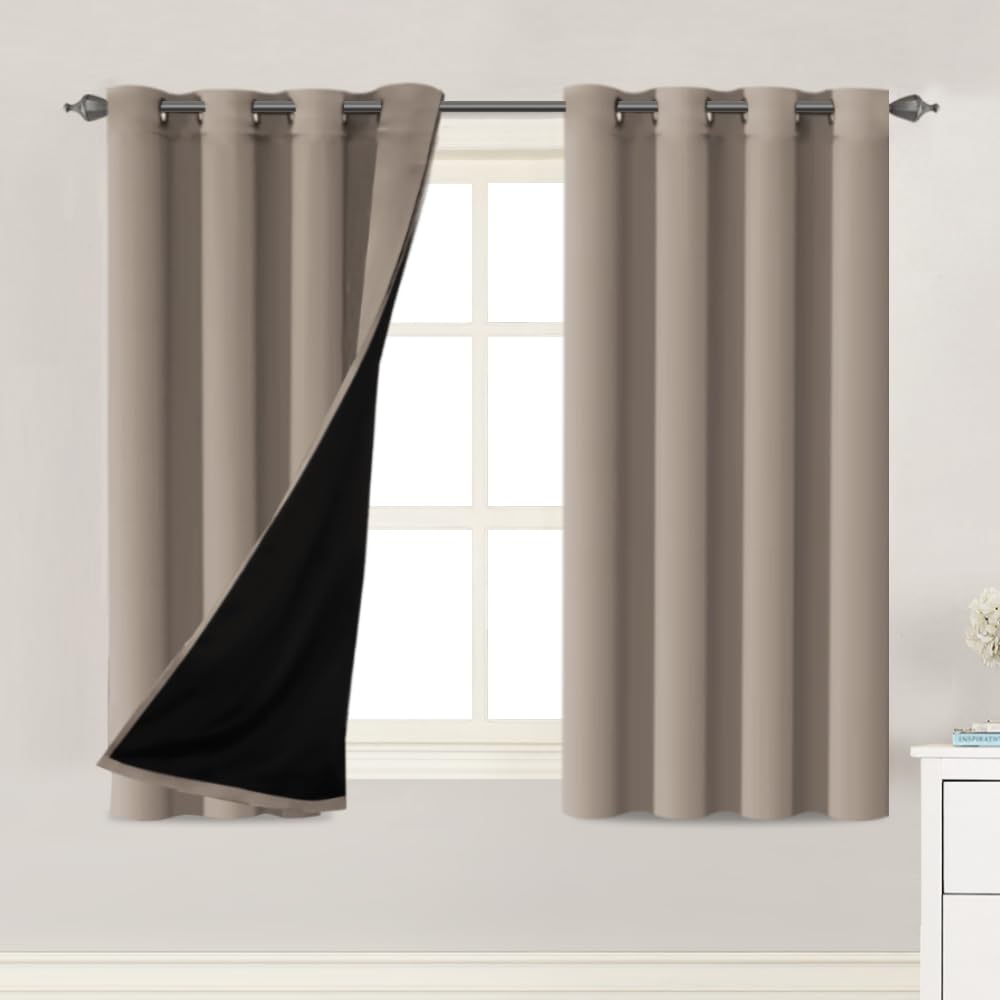 H.VERSAILTEX 100% Blackout Lined Curtains, 2 Thick Layers Completely Blackout Window Treatment Thermal Insulated Drapes for Kitchen/Bedroom (1 Pair, 52" Width x 63" Length Each Panel, Navy)