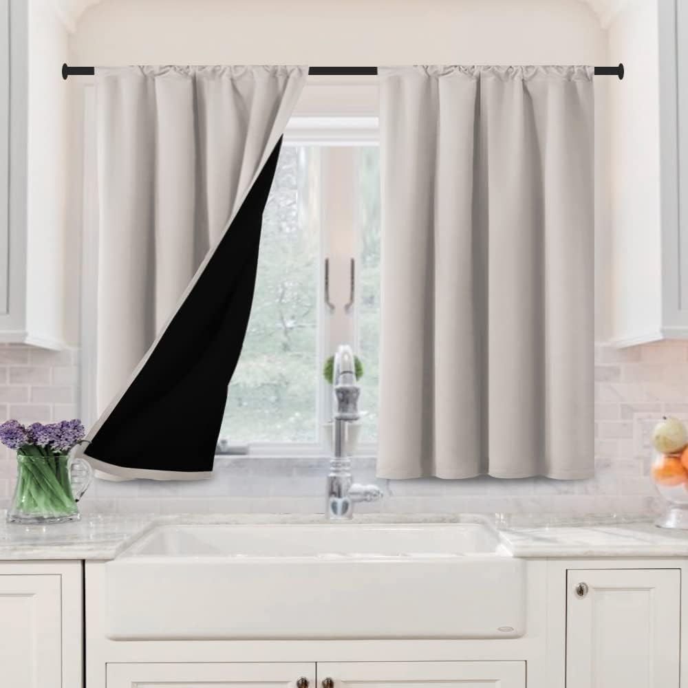 H.VERSAILTEX 100% Blackout Short Curtains for Bedroom Kitchen Privacy Energy Saving Curtain Tiers Set of 2