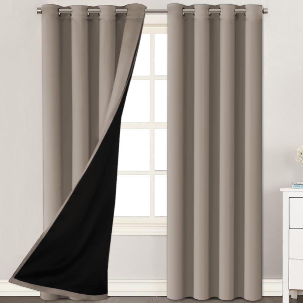 H.VERSAILTEX 100% Blackout Lined Curtains, 2 Thick Layers Completely Blackout Window Treatment Thermal Insulated Drapes for Kitchen/Bedroom (1 Pair, 52" Width x 63" Length Each Panel, Navy)