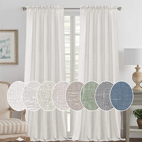 Natural Linen Blended Curtains Light Filtering Rod Pocket Sheer Curtains