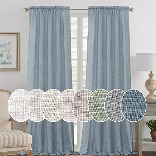 Natural Linen Blended Curtains Light Filtering Rod Pocket Sheer Curtains