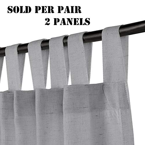 Linen Curtains Natural Linen Blended Tab Top Light Filtering Sheer Curtains