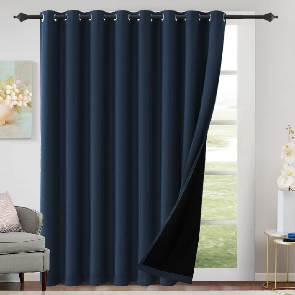 100% Blackout Black Liners Grommet Solid Color Curtains