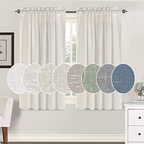 Natural Linen Blended Curtains Light Filtering Rod Pocket Sheer Curtains