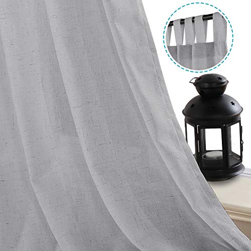 Linen Curtains Natural Linen Blended Tab Top Light Filtering Sheer Curtains