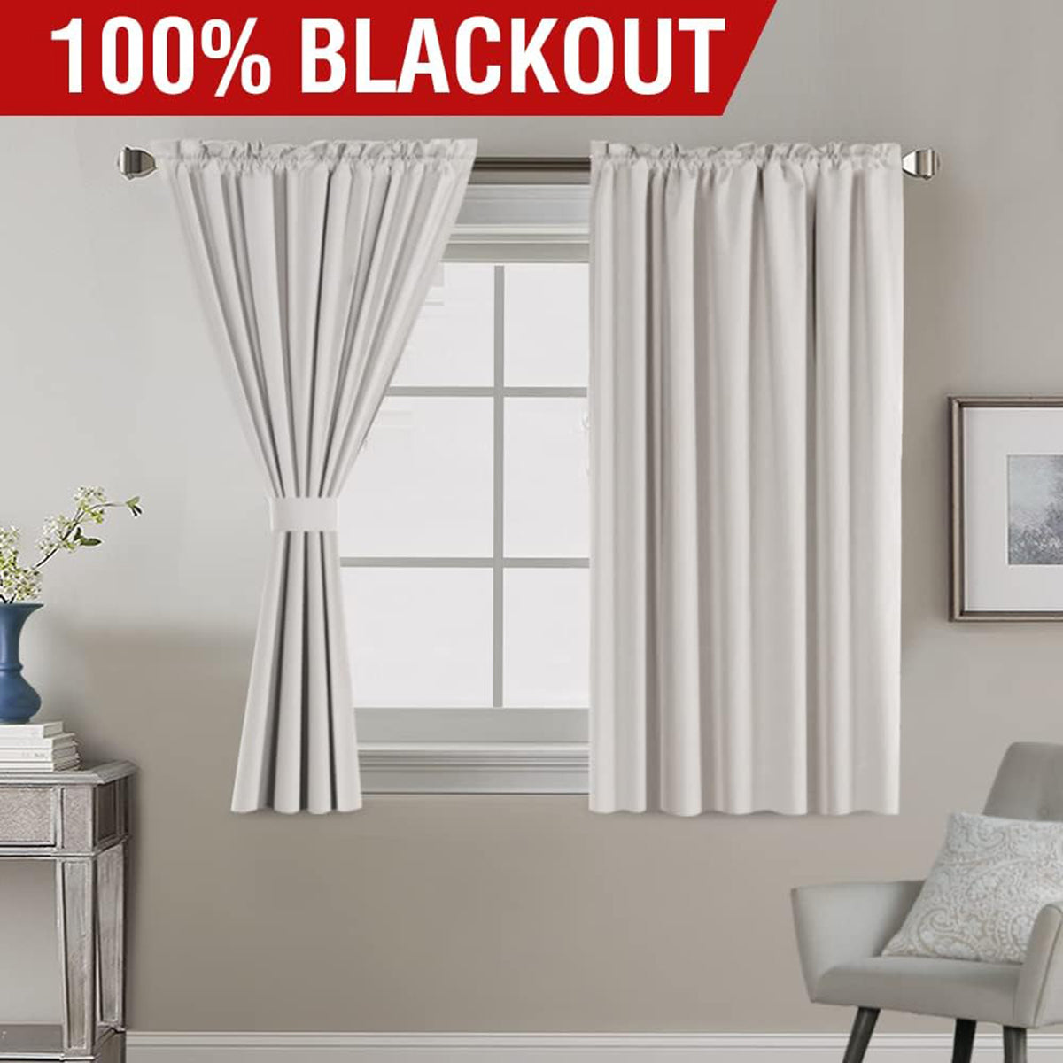 Full Light Blocking Thermal Insulated Curtain Draperies with Soft White Coating