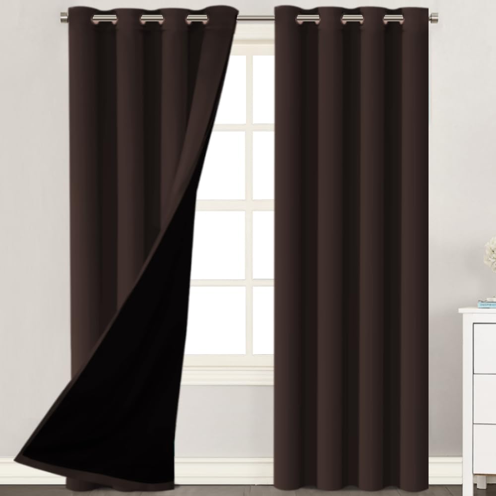 H.VERSAILTEX 100% Blackout Lined Curtains, 2 Thick Layers Completely Blackout Window Treatment Thermal Insulated Drapes for Kitchen/Bedroom (1 Pair, 52" Width x 63" Length Each Panel, Navy)