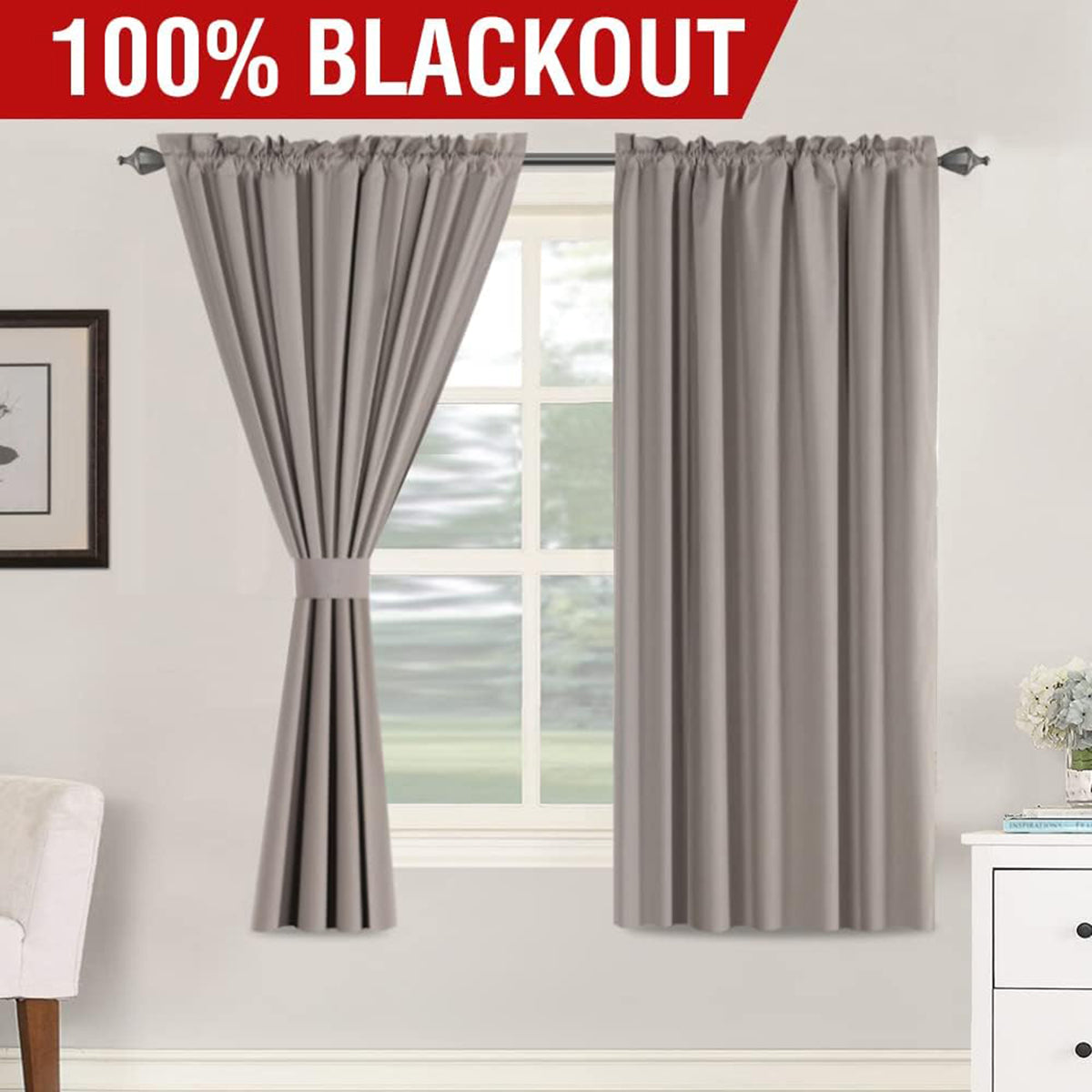 Full Light Blocking Thermal Insulated Curtain Draperies with Soft White Coating