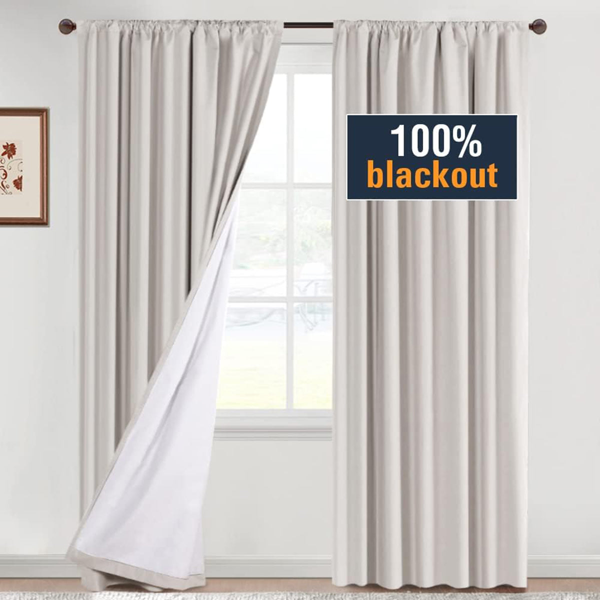 Full Light Blocking Thermal Insulated Curtain Draperies with Soft White Coating