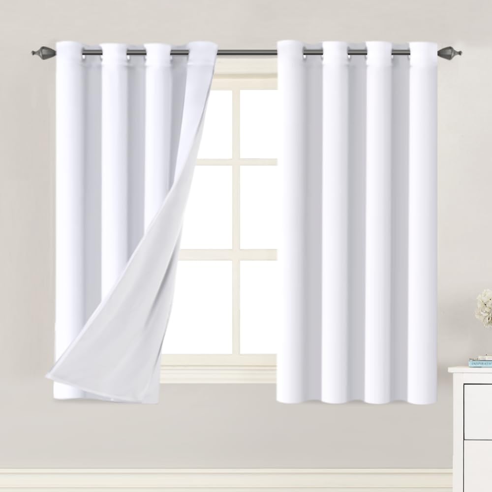 H.VERSAILTEX 100% Blackout Lined Curtains, 2 Thick Layers Completely Blackout Window Treatment Thermal Insulated Drapes for Kitchen/Bedroom (1 Pair, 52" Width x 63" Length Each Panel, Navy)