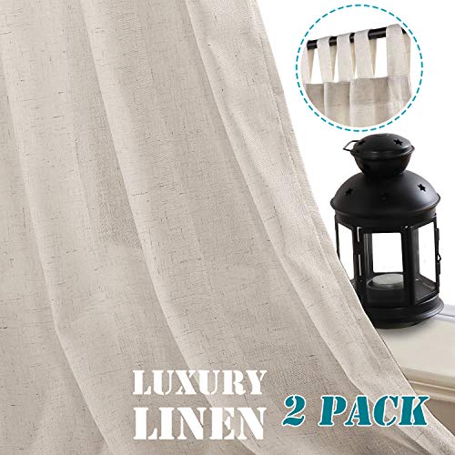 Linen Curtains Natural Linen Blended Tab Top Light Filtering Sheer Curtains