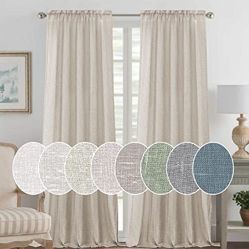 Natural Linen Blended Curtains Light Filtering Rod Pocket Sheer Curtains