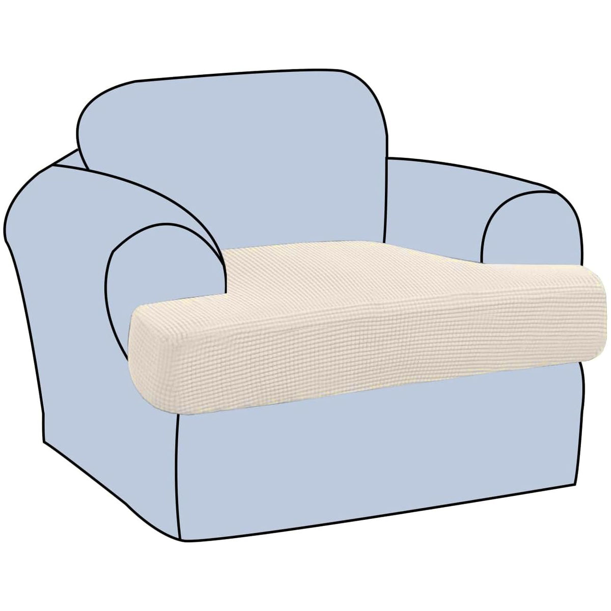 H.VERSAILTEX Stretch 2 Piece T Cushion Sofa Slipcovers Individually Sofa Cushion Covers for 2 Cushion Couch Sofa Seat Cushion Covers with Elastic Bands Featuring Thicker Jacquard Fabric, Dusty Blue