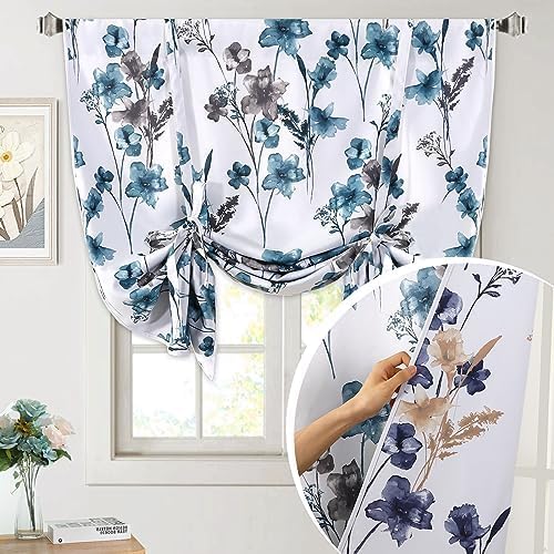 H.VERSAILTEX Tie Up Curtain Double Sided Cattleya Floral Printed Rod Pocket Balloon Roman Window Valance