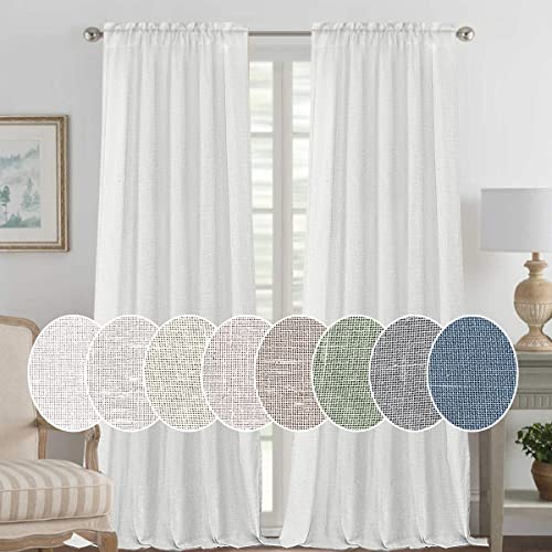 Natural Linen Blended Curtains Light Filtering Rod Pocket Sheer Curtains