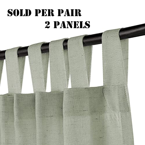 Linen Curtains Natural Linen Blended Tab Top Light Filtering Sheer Curtains