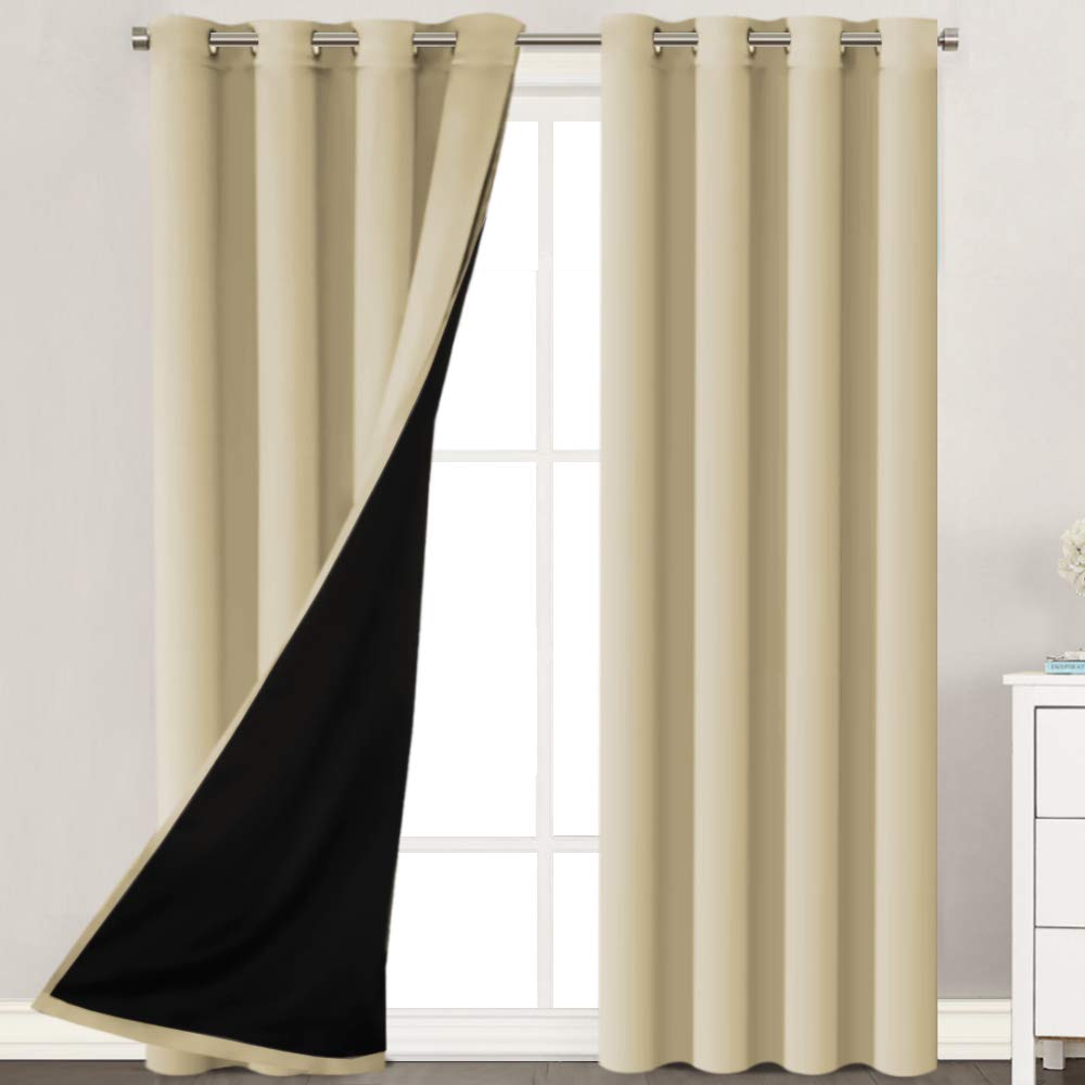H.VERSAILTEX 100% Blackout Lined Curtains, 2 Thick Layers Completely Blackout Window Treatment Thermal Insulated Drapes for Kitchen/Bedroom (1 Pair, 52" Width x 63" Length Each Panel, Navy)