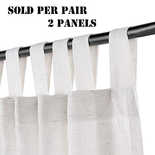 Linen Curtains Natural Linen Blended Tab Top Light Filtering Sheer Curtains