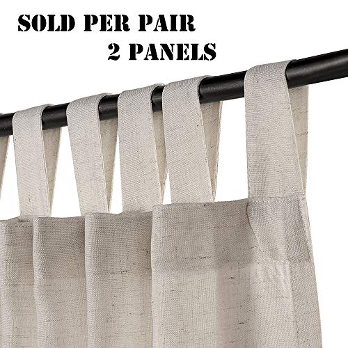 Linen Curtains Natural Linen Blended Tab Top Light Filtering Sheer Curtains