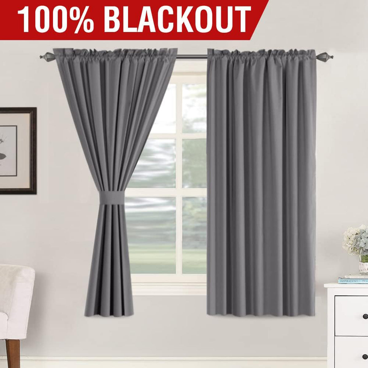 Full Light Blocking Thermal Insulated Curtain Draperies with Soft White Coating