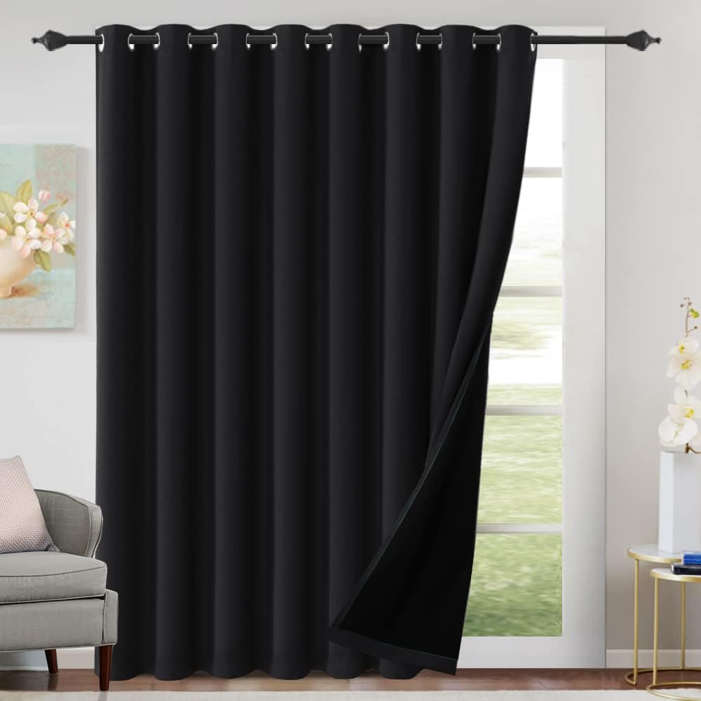 100% Blackout Black Liners Grommet Solid Color Curtains