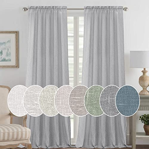 Natural Linen Blended Curtains Light Filtering Rod Pocket Sheer Curtains