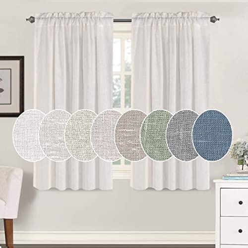 Natural Linen Blended Curtains Light Filtering Rod Pocket Sheer Curtains