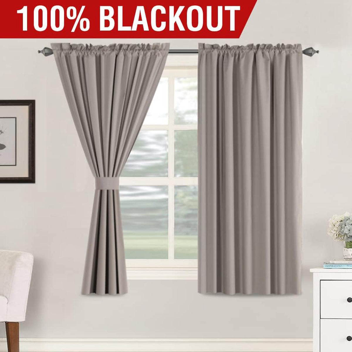 Full Light Blocking Thermal Insulated Curtain Draperies with Soft White Coating