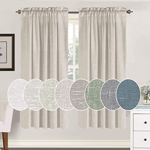 Natural Linen Blended Curtains Light Filtering Rod Pocket Sheer Curtains