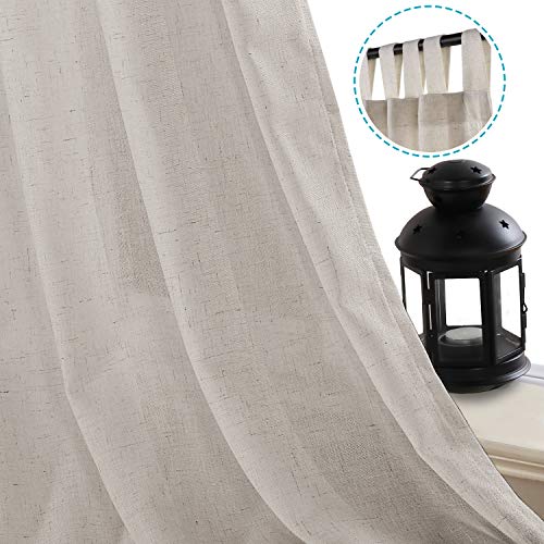 Linen Curtains Natural Linen Blended Tab Top Light Filtering Sheer Curtains