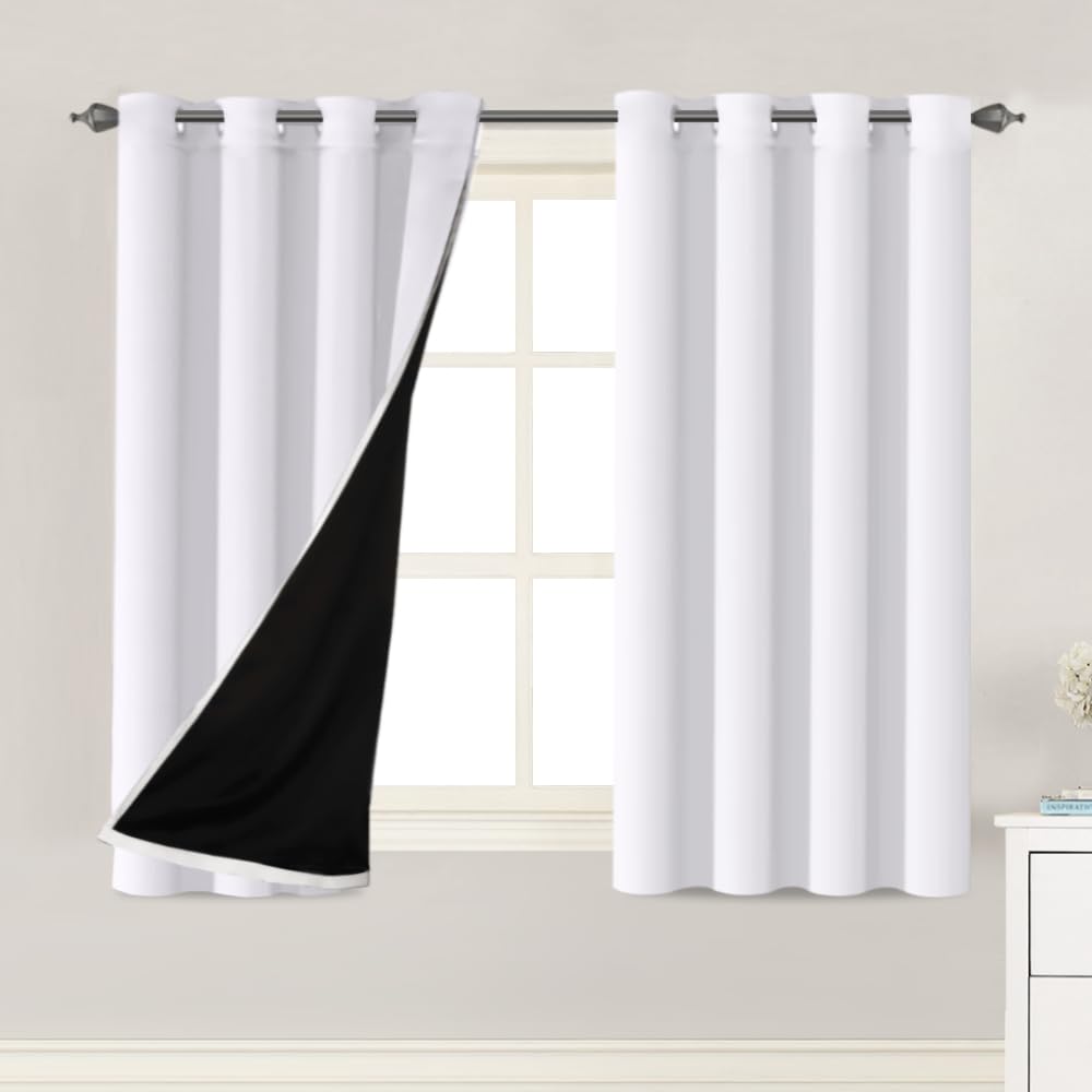 H.VERSAILTEX 100% Blackout Lined Curtains, 2 Thick Layers Completely Blackout Window Treatment Thermal Insulated Drapes for Kitchen/Bedroom (1 Pair, 52" Width x 63" Length Each Panel, Navy)