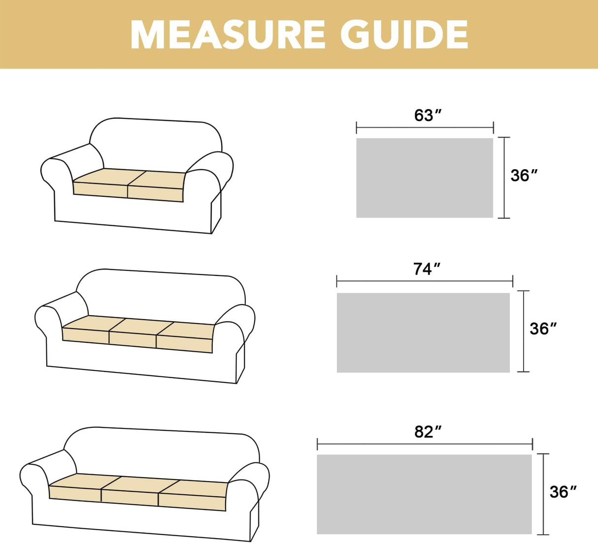 H.VERSAILTEX Couch Cover Chenille Pet Fuzzy Sofa Covers for 3 Cushion Couch Anti Slip Washable Sofa Slipcovers with Strap Soft Couch Protector Cover for Dogs Cats Kids(36" x 74",Khaki)