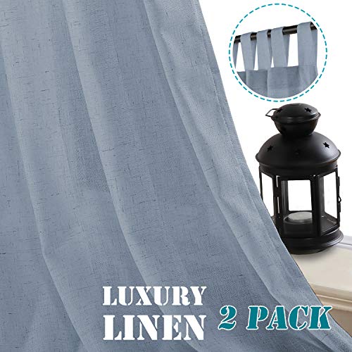 Linen Curtains Natural Linen Blended Tab Top Light Filtering Sheer Curtains