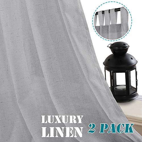 Linen Curtains Natural Linen Blended Tab Top Light Filtering Sheer Curtains