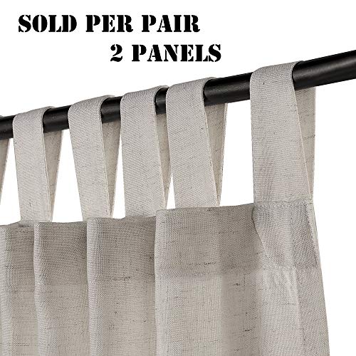 Linen Curtains Natural Linen Blended Tab Top Light Filtering Sheer Curtains
