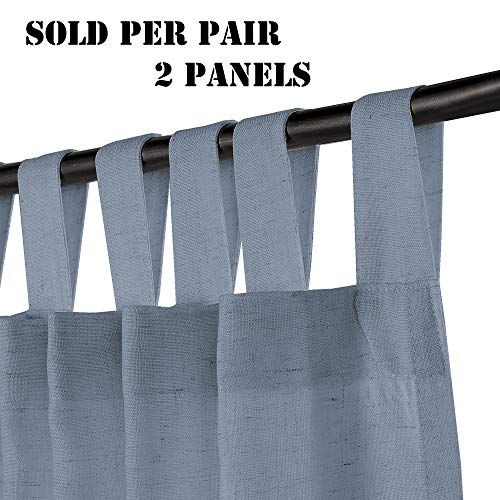 Linen Curtains Natural Linen Blended Tab Top Light Filtering Sheer Curtains