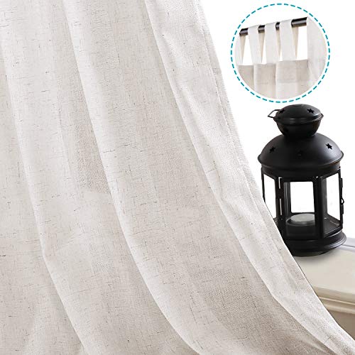 Linen Curtains Natural Linen Blended Tab Top Light Filtering Sheer Curtains